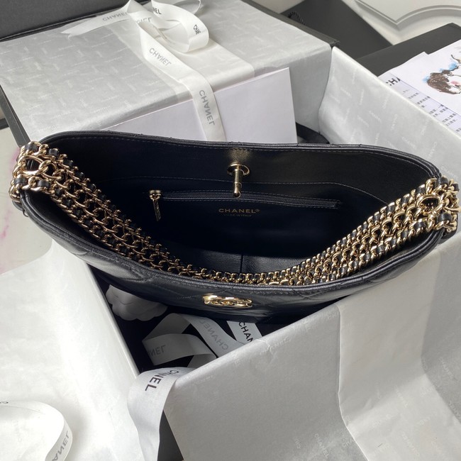 Chanel Shoulder Bag Lambskin & light Gold-Tone Metal AS3153 black