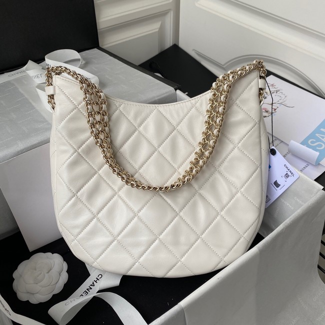 Chanel Shoulder Bag Lambskin & light Gold-Tone Metal AS3153 white