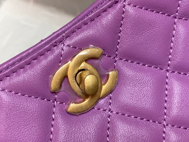 Chanel mini Shoulder Bag Lambskin&Gold-Tone Metal AS3259 purple