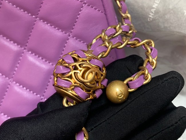 Chanel mini Shoulder Bag Lambskin&Gold-Tone Metal AS3259 purple