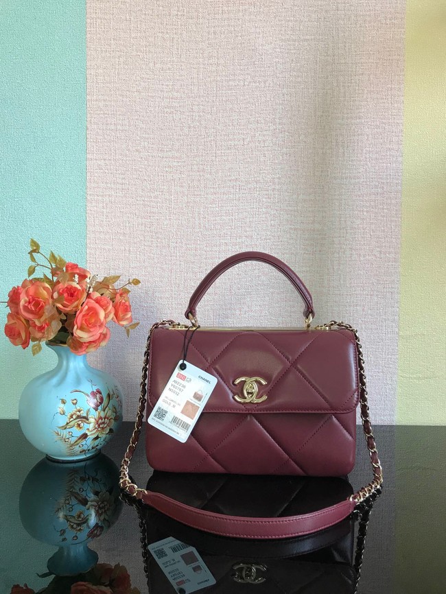 Chanel CC original lambskin top handle flap bag A92236 Burgundy&Gold-Tone Metal