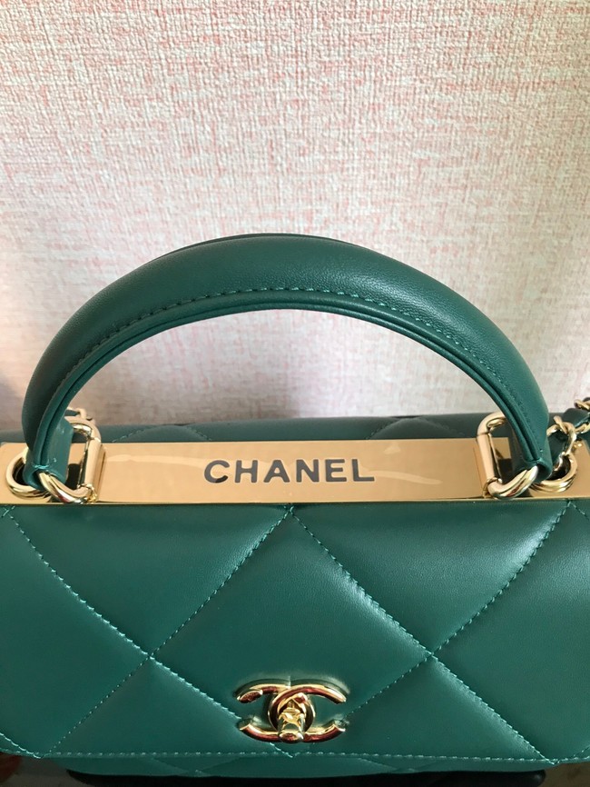 Chanel CC original lambskin top handle flap bag A92236 dark green&Gold-Tone Metal