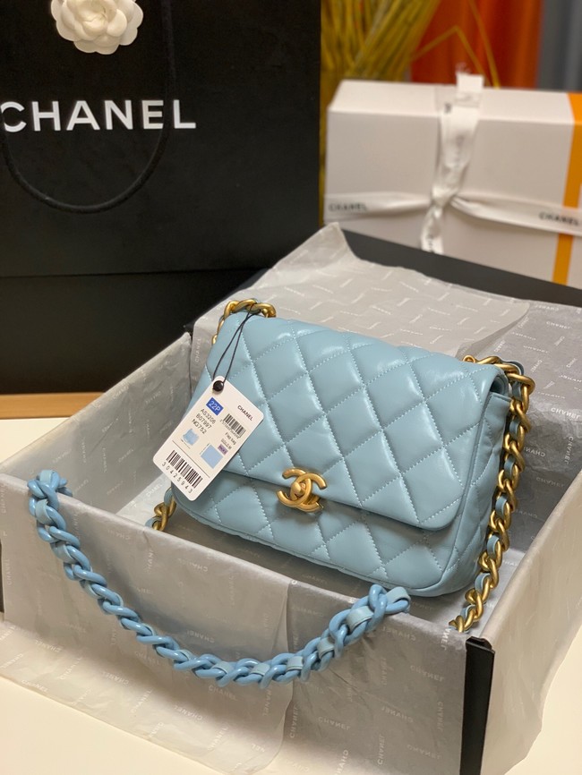 Chanel small Shoulder Bag Lambskin&Gold-Tone Metal AS3206 sky blue