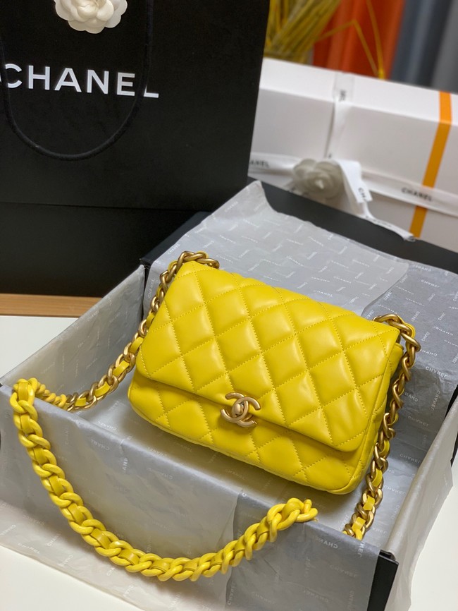 Chanel small Shoulder Bag Lambskin&Gold-Tone Metal AS3206 yellow