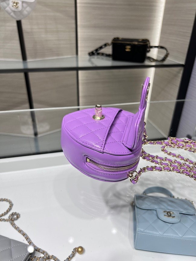 Chanel 2022S Love Heart mini Lambskin Crossbody Chain Bag AO2784 Purple