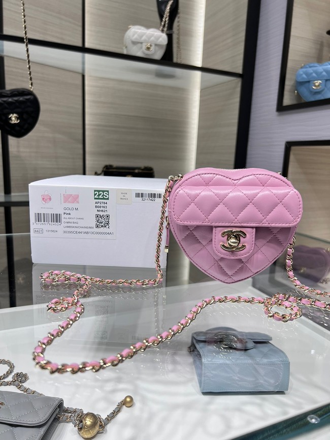 Chanel 2022S Love Heart mini Lambskin Crossbody Chain Bag AO2784 pink