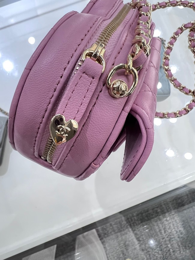 Chanel 2022S Love Heart mini Lambskin Crossbody Chain Bag AO2784 pink