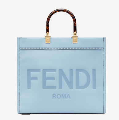 Fendi Sunshine Medium Light blue leather shopper 8BH386A