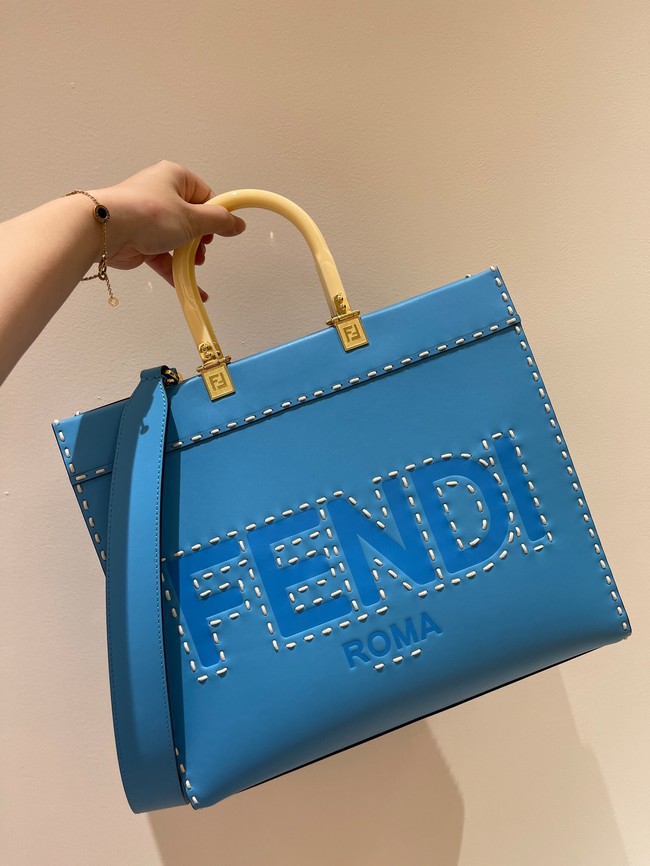 Fendi Sunshine Medium blue leather shopper 8BH386A