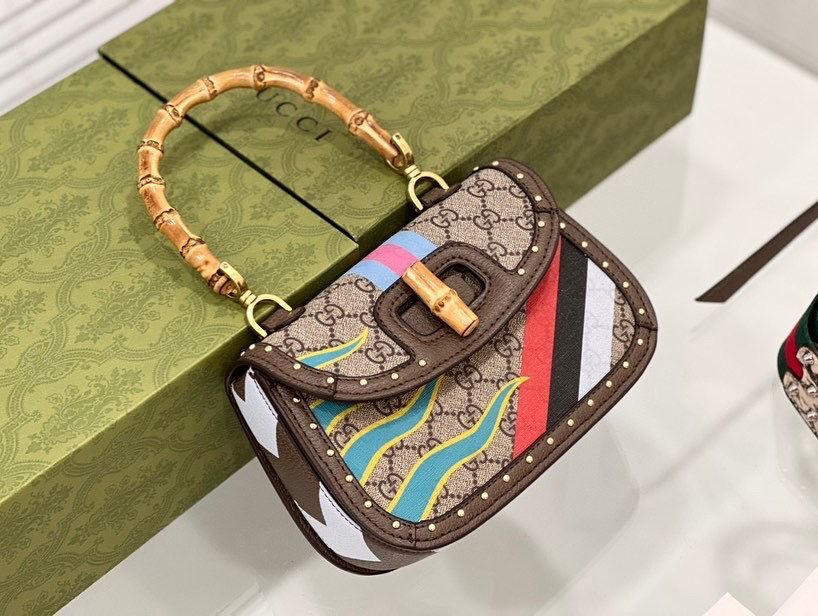 Gucci top handle bag with Bamboo 675798 colorful pattern