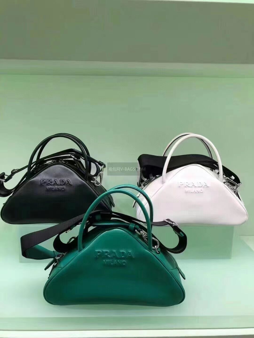 Prada Leather Triangle bag 1BB082 green