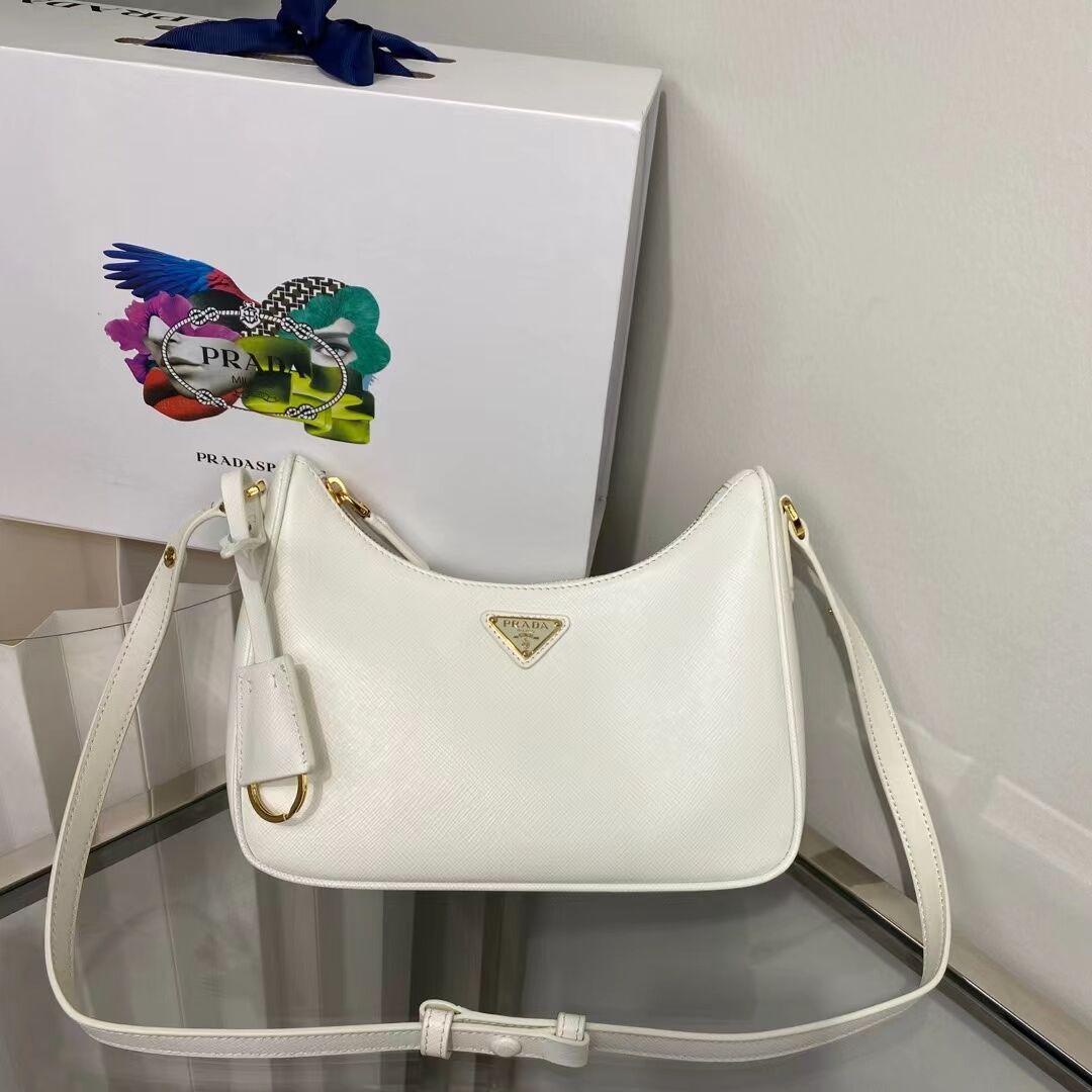 Prada Small Saffiano leather shoulder bag 1BD330 WHITE