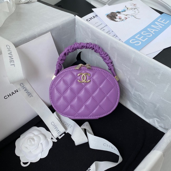 Chanel lambskin top handle bag AP27301 Purple