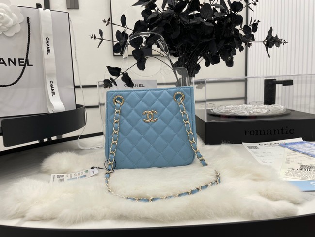 Chanel mini Shoulder Bag Grained Calfskin&Gold-Tone Metal AS3176 blue