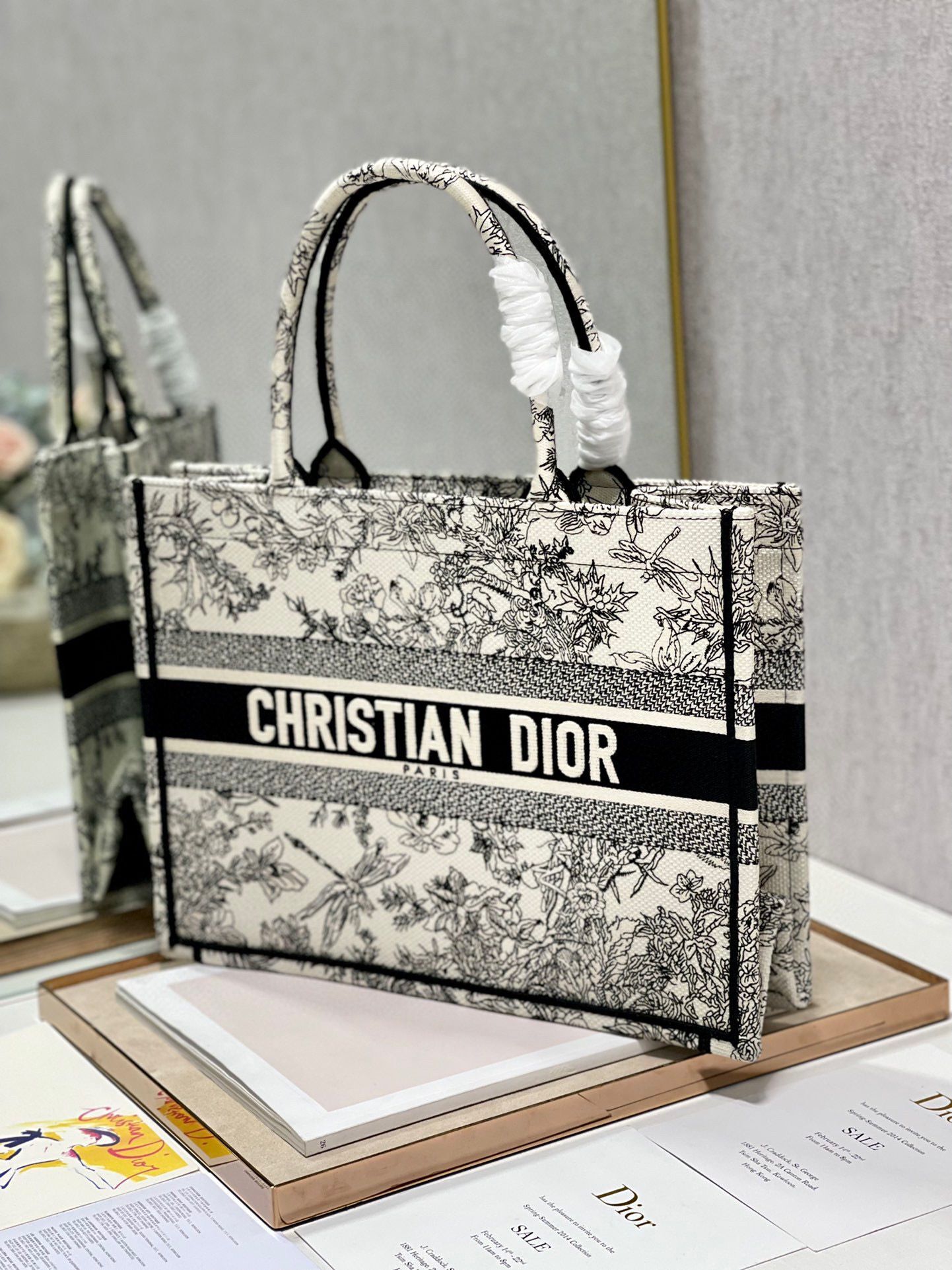 DIOR BOOK TOTE BAG DRAGONFLY DE JOUY M1286Z Black