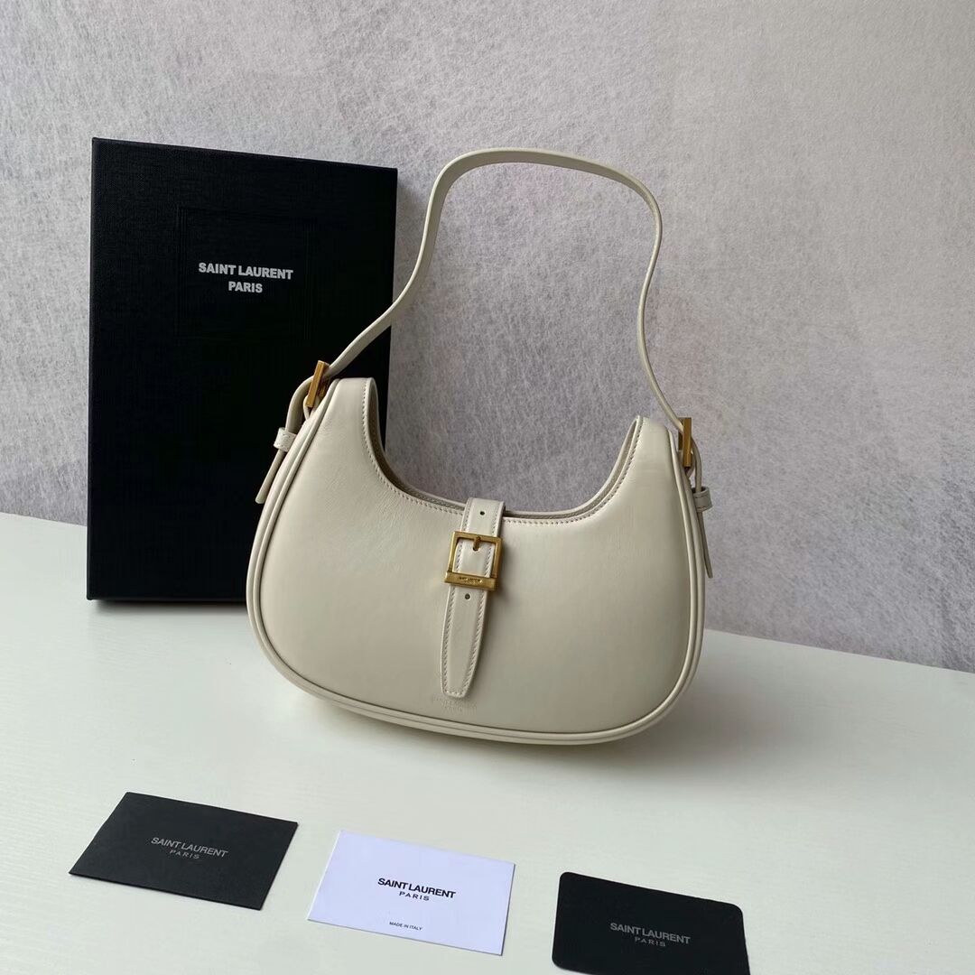 Yves Saint Laurent LE FERMOIR HOBO BAG IN SHINY LEATHER 6726152 BLANC VINTAGE