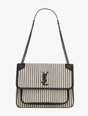 SAINT LAURENT NIKI MEDIUM CHAIN BAG IN CANVAS 633150 CREAM ET NOIR