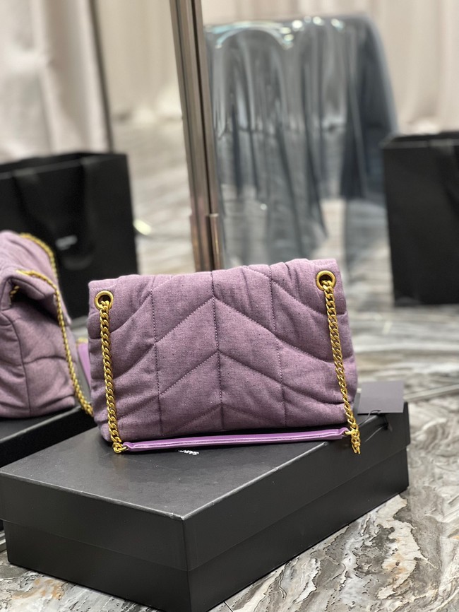 SAINT LAURENT PUFFER SMALL CHAIN BAG IN DENIM AND SMOOTH LEATHER 577476 BLEACHED LILAC