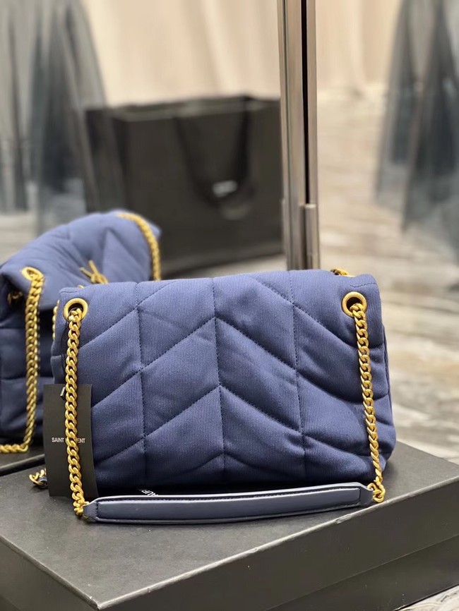 SAINT LAURENT PUFFER SMALL CHAIN BAG IN DENIM AND SMOOTH LEATHER 577476 dark blue