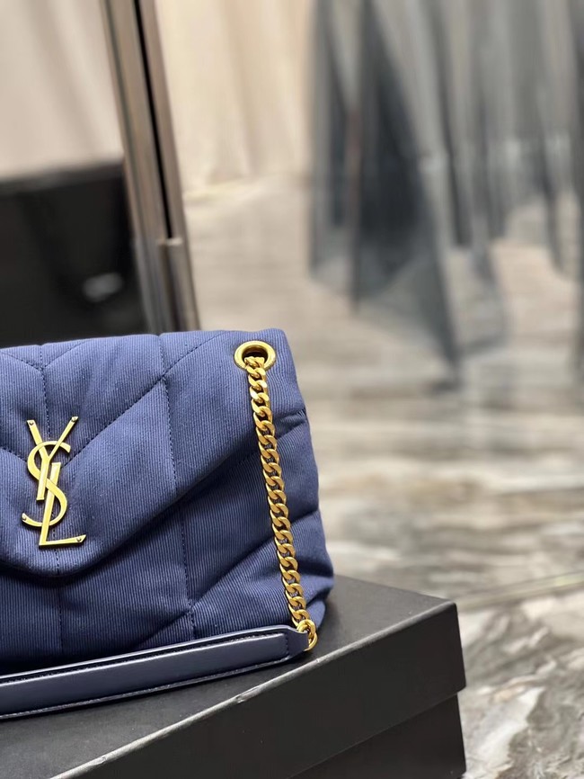 SAINT LAURENT PUFFER SMALL CHAIN BAG IN DENIM AND SMOOTH LEATHER 577476 dark blue