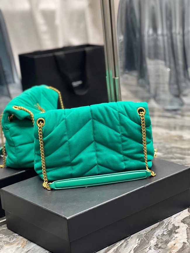 SAINT LAURENT PUFFER SMALL CHAIN BAG IN DENIM AND SMOOTH LEATHER 577476 green