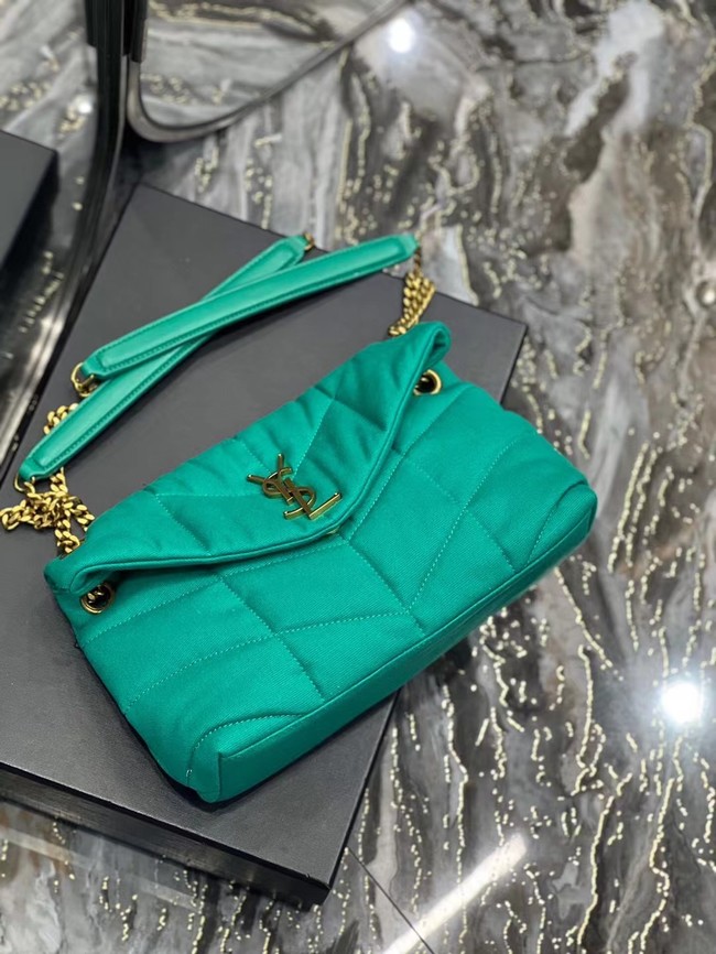 SAINT LAURENT PUFFER SMALL CHAIN BAG IN DENIM AND SMOOTH LEATHER 577476 green