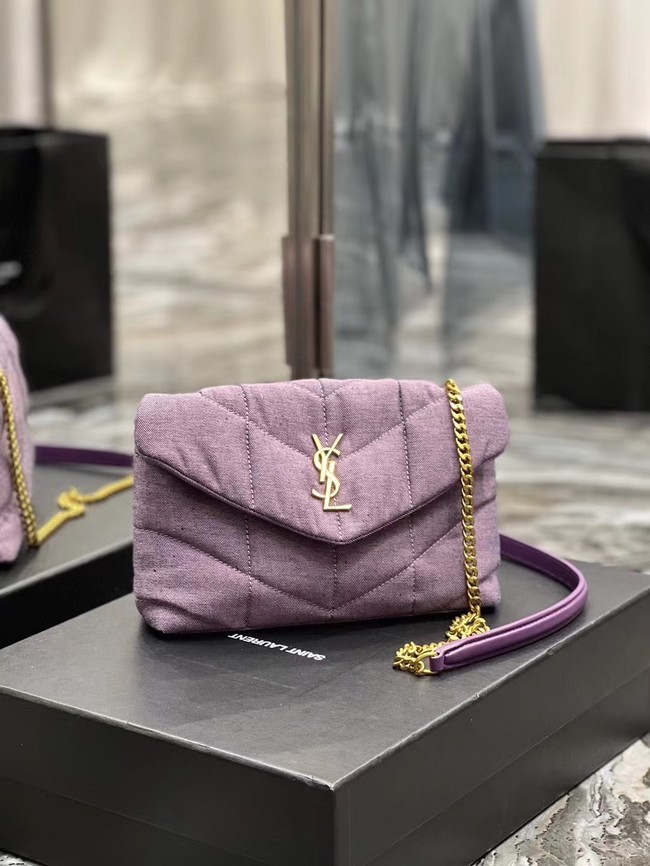 SAINT LAURENT PUFFER TOY BAG IN CANVAS AND SMOOTH LEATHER 620333 BLEACHED LILAC