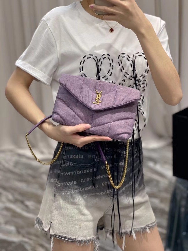 SAINT LAURENT PUFFER TOY BAG IN CANVAS AND SMOOTH LEATHER 620333 BLEACHED LILAC