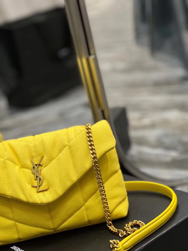 SAINT LAURENT PUFFER TOY BAG IN CANVAS AND SMOOTH LEATHER 620333 JAUNE CITRON