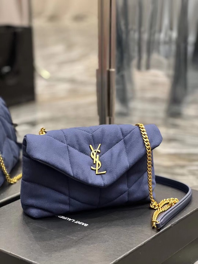 SAINT LAURENT PUFFER TOY BAG IN CANVAS AND SMOOTH LEATHER 620333 MARINE