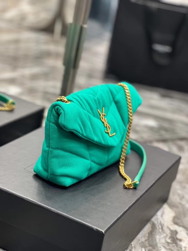 SAINT LAURENT PUFFER TOY BAG IN CANVAS AND SMOOTH LEATHER 620333 green