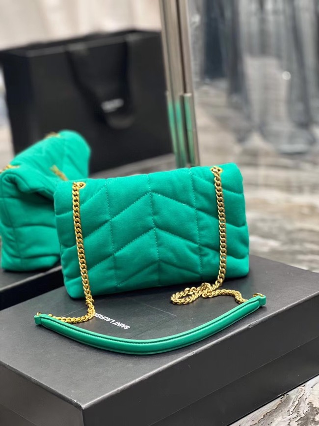 SAINT LAURENT PUFFER TOY BAG IN CANVAS AND SMOOTH LEATHER 620333 green