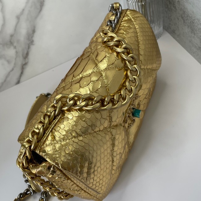 CHANEL 19 Flap Bag Original Snake skin flap bag AS1160 gold