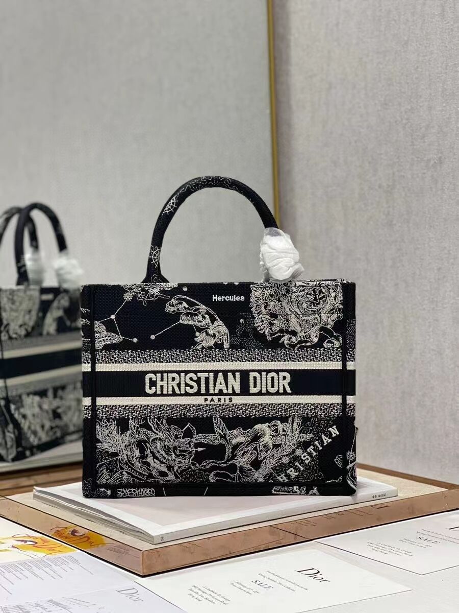 SMALL DIOR BOOK TOTE Embroidery C1331-9 black