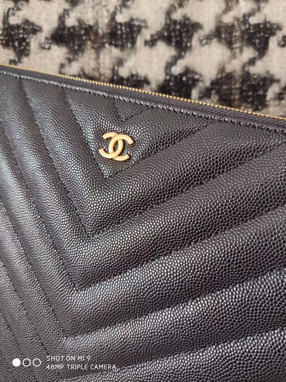 Chanel Clutch Bag Black Caviar Leather 7012 Gold