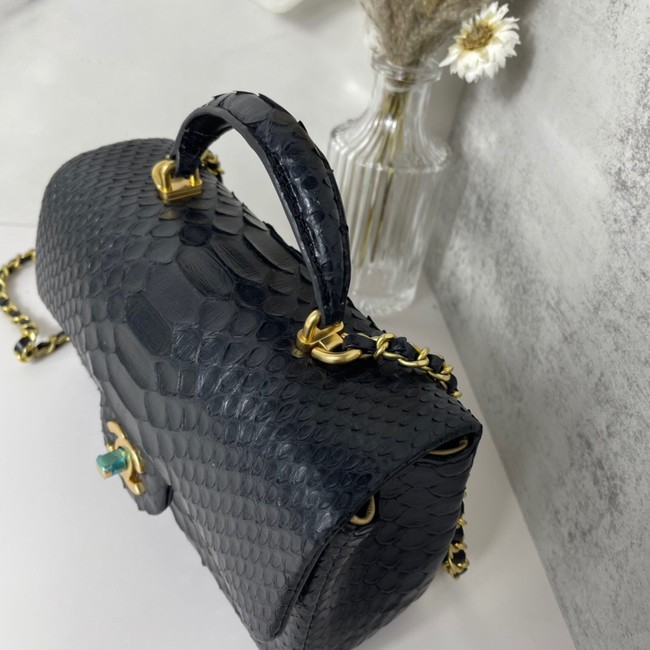 Chanel Snake skin mini flap bag with top handle AB2431 black