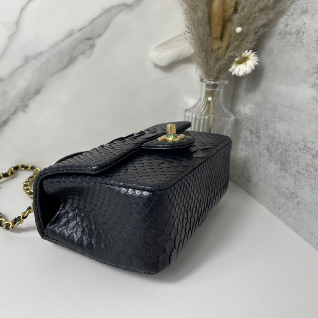 Chanel Snake skin mini flap bag with top handle AB2431 black