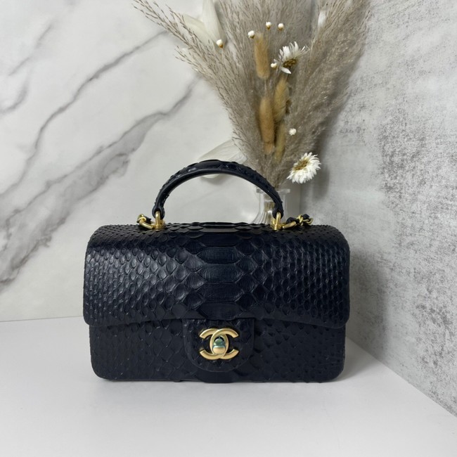 Chanel Snake skin mini flap bag with top handle AB2431 black