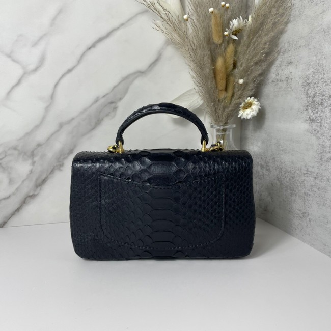 Chanel Snake skin mini flap bag with top handle AB2431 black