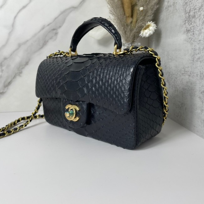 Chanel Snake skin mini flap bag with top handle AB2431 black