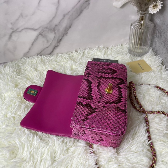 Chanel Snake skin mini flap bag with top handle AS2431 Fuchsia