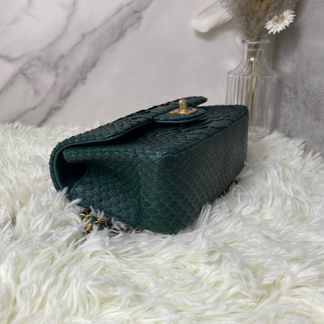 Chanel Snake skin mini flap bag with top handle AS2431 blackish green