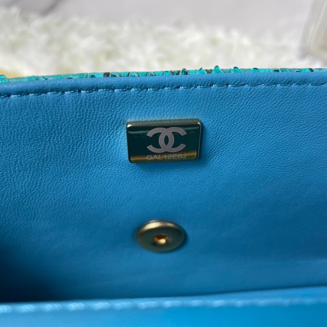 Chanel Snake skin mini flap bag with top handle AS2431 blue