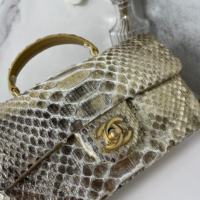 Chanel Snake skin mini flap bag with top handle AS2431 gold