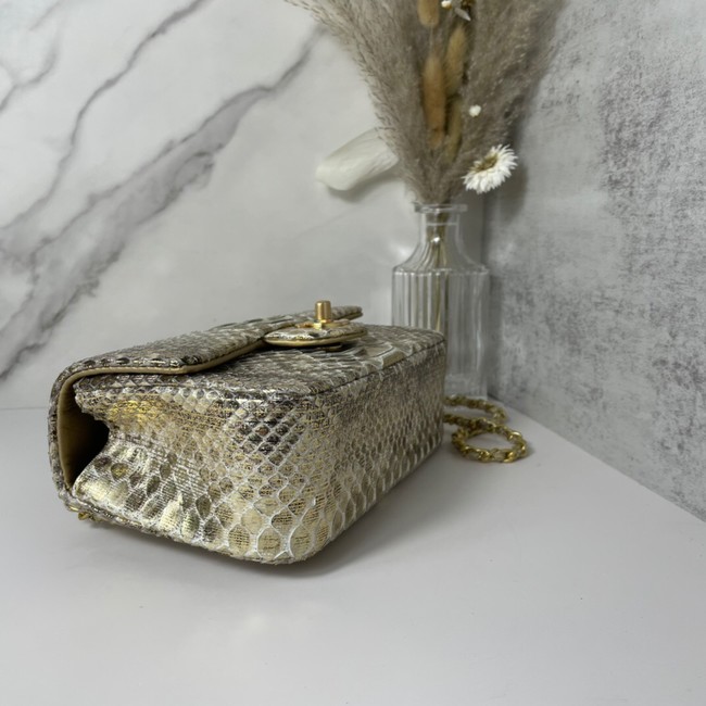 Chanel Snake skin mini flap bag with top handle AS2431 gold