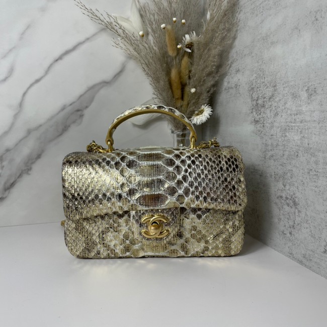 Chanel Snake skin mini flap bag with top handle AS2431 gold