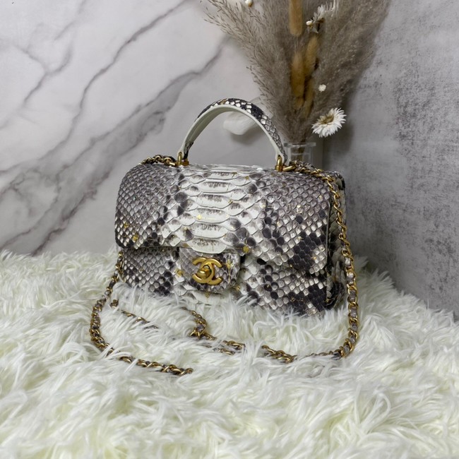 Chanel Snake skin mini flap bag with top handle AS2431 gray