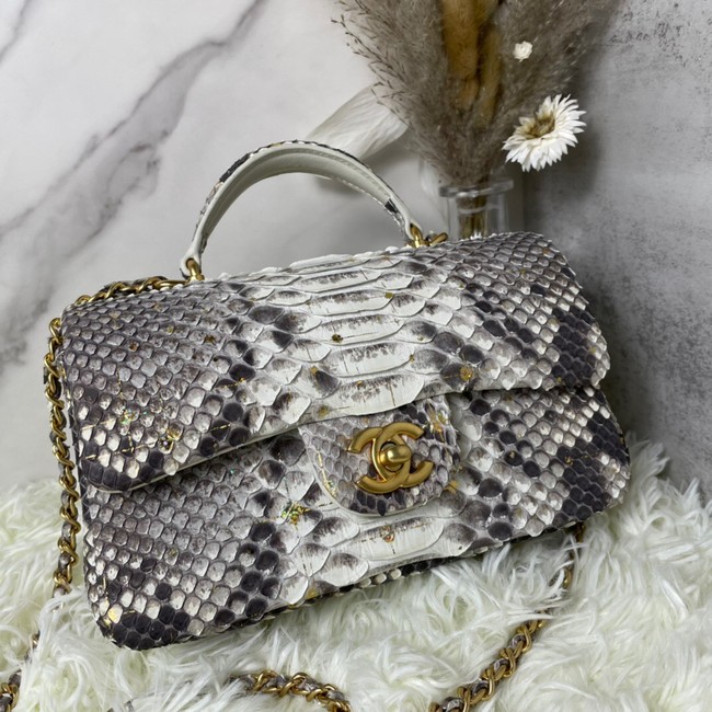 Chanel Snake skin mini flap bag with top handle AS2431 gray