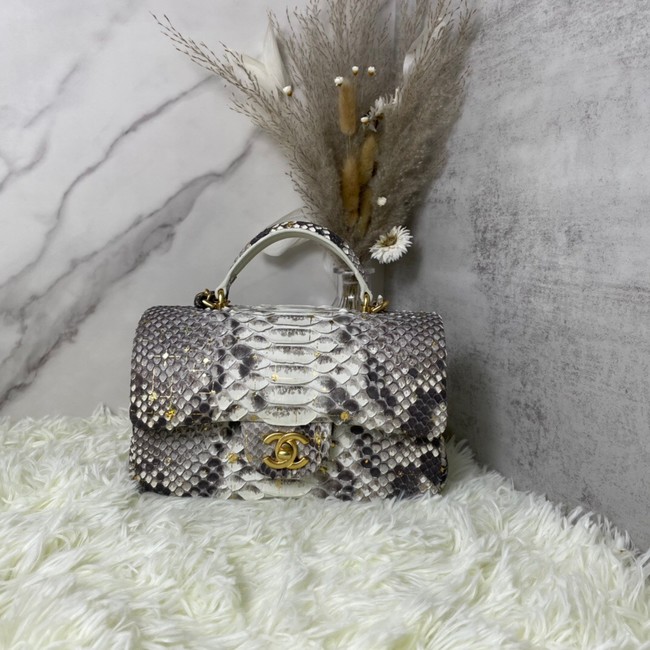 Chanel Snake skin mini flap bag with top handle AS2431 gray