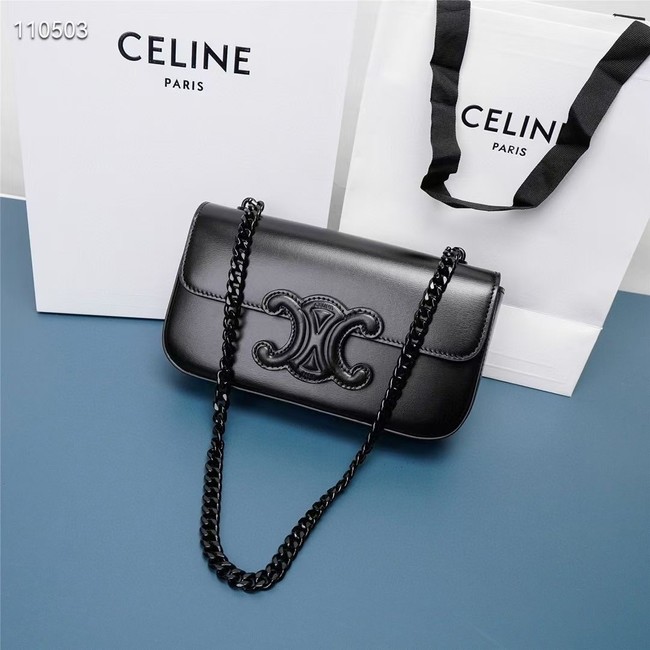 Celine CHAIN SHOULDER BAG CUIR TRIOMPHE IN SHINY CALFSKIN 199243 BLACK & BLACK